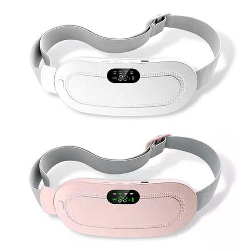 Ceinture chauffante SwissTouch dans ses deux coloris, blanc et rose, avec sangle grise ajustable