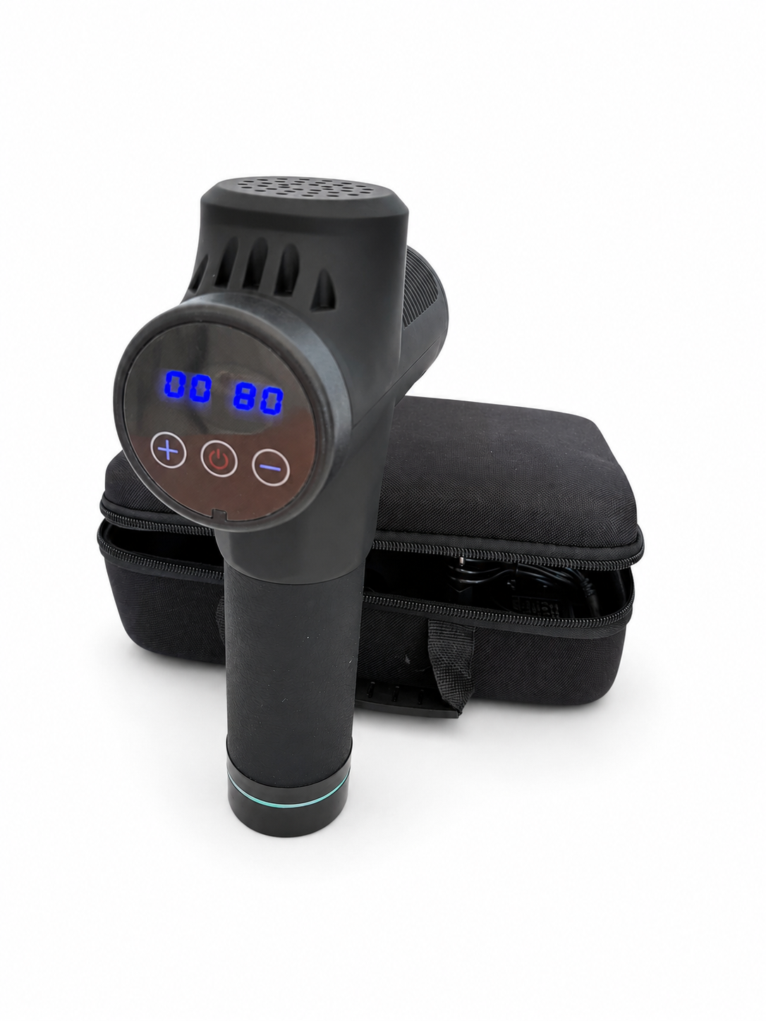 Écran et boutons de commande du pistolet de massage SwissTouch Elite