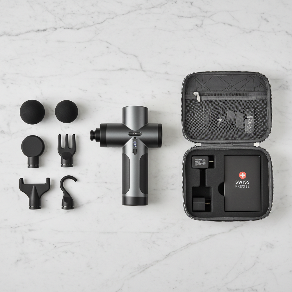 Pistolet de Massage SwissTouch Elite — 6 Têtes, Mallette & Écran Tactile